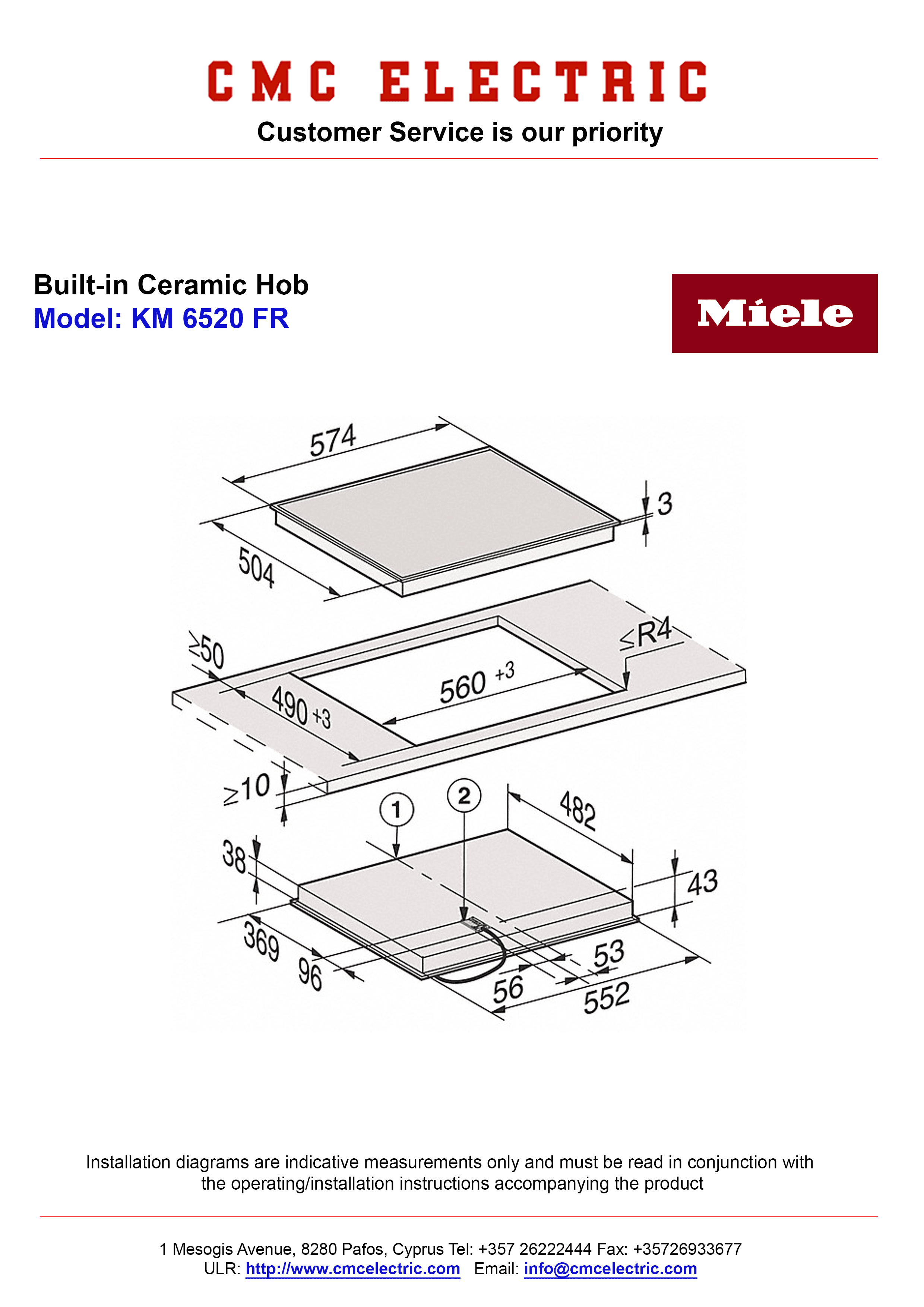 Buy FR CMC Miele Hob KM Cyprus Electrical 6520 Appliances - Electric Ceramic - Built-in in